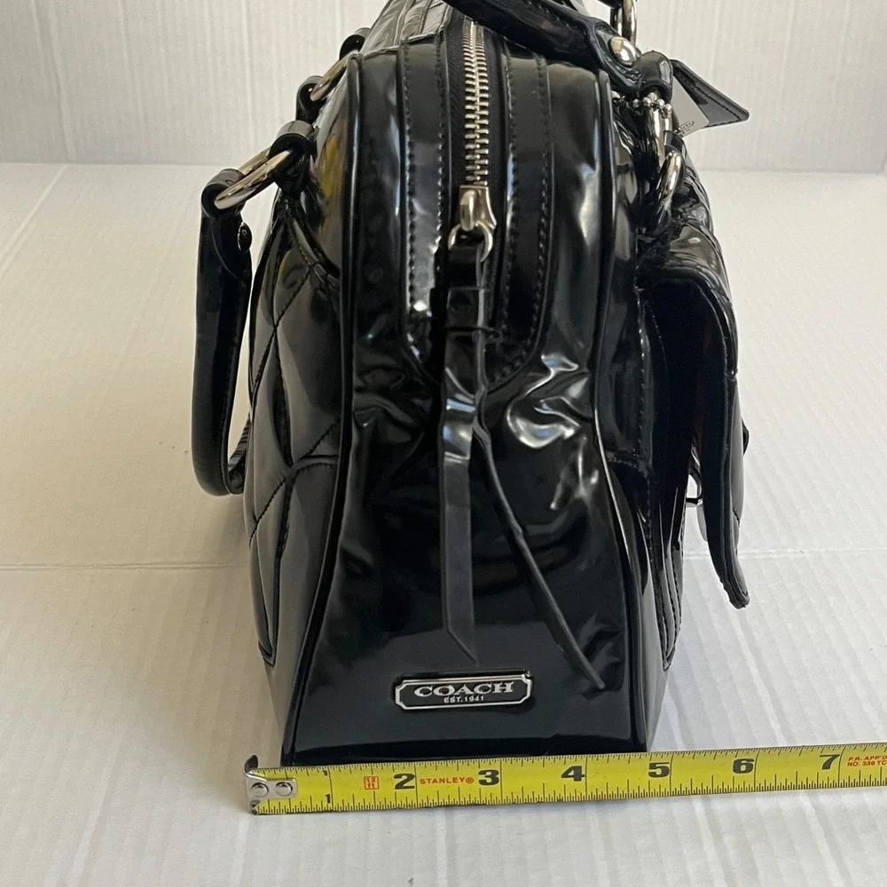 Vtg Coach 18675 Poppy‎ Liquid Gloss Quilted Patent Leather Black Satchel Purse
